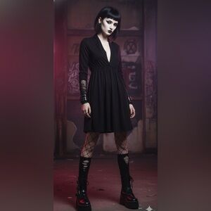 Tough Luv Black Long Sleeve Rose 🌹 Embroidered Dress Size Small